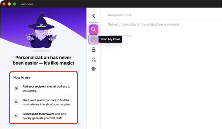 Lavender Start My Email entry
